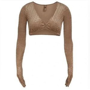 SKIMS Velvet Logo Glove Crop Top in Chai